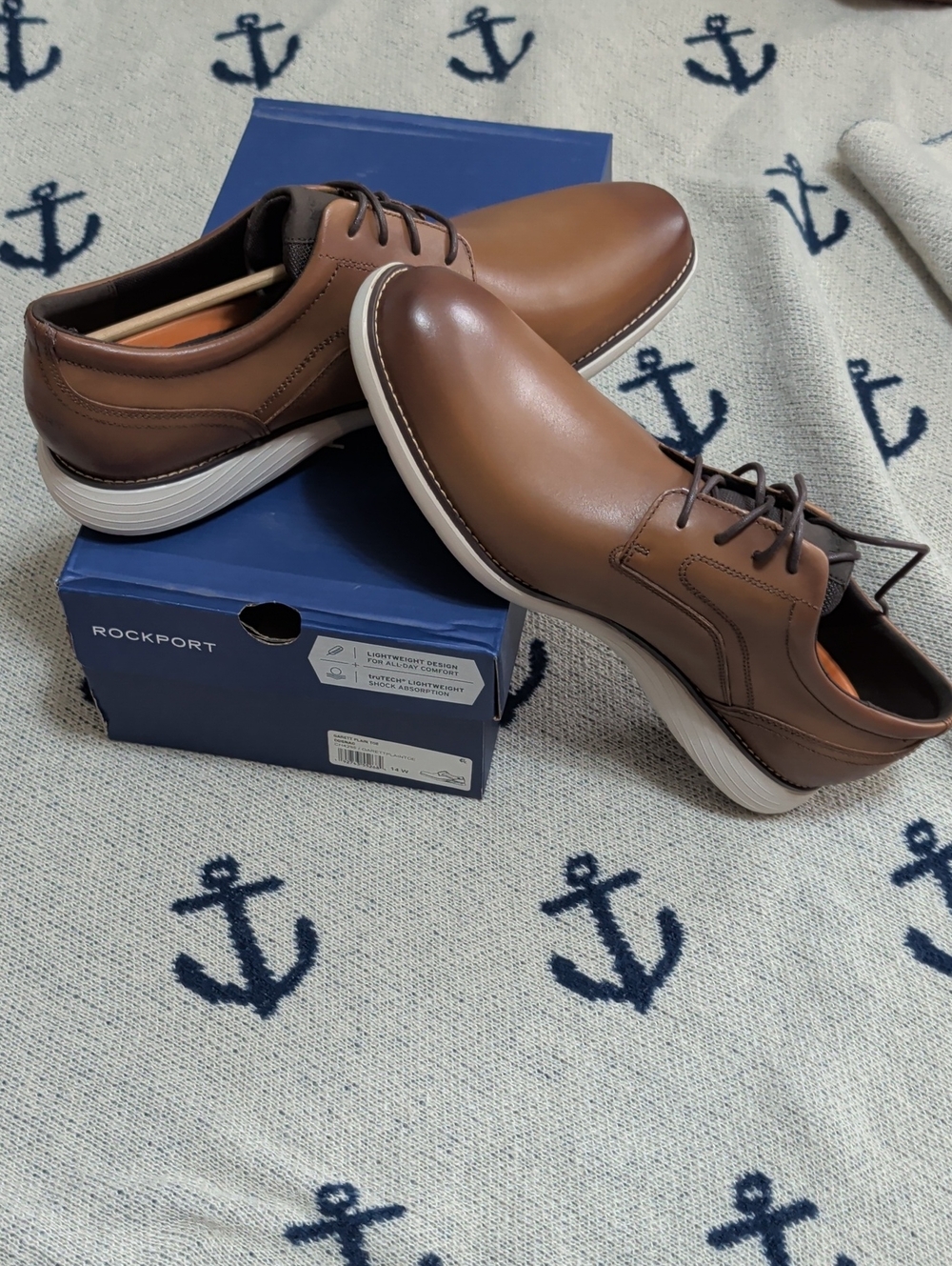 Rockport Garrett - Brown Leather Lace-Up Derby with White Sole
